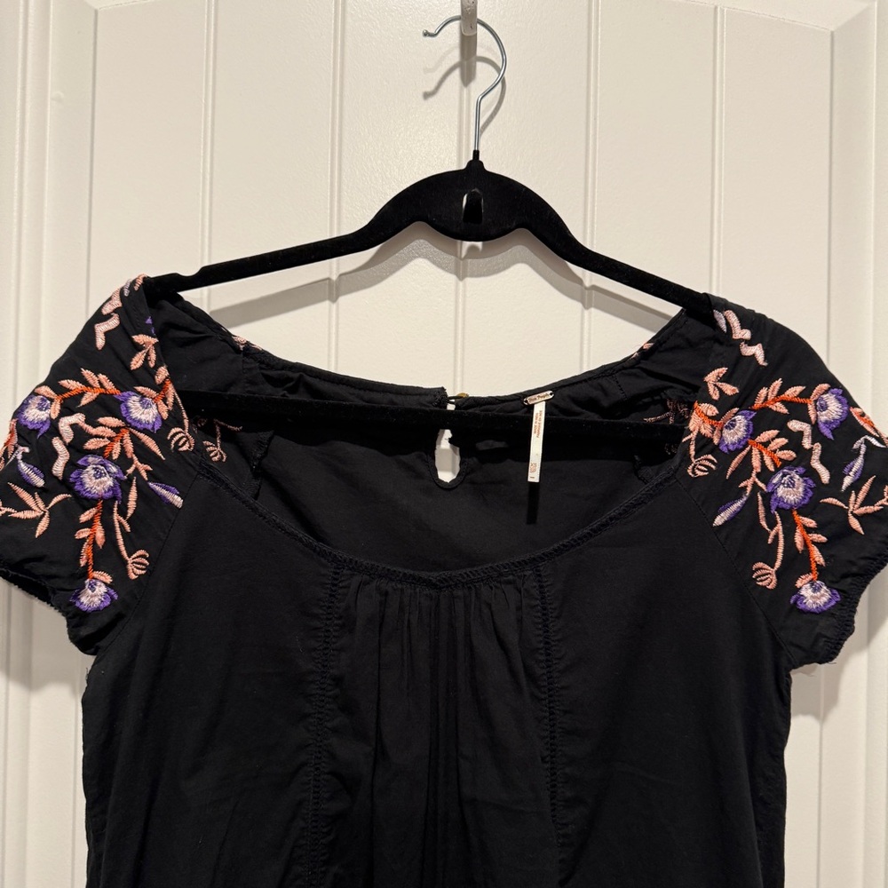 Free People Boho Black Floral Embroidered Off Shoulder Dress - Picture 4 of 12